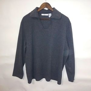 Josephine Chaus 2X Ribbed Long Sleeved Popover Top Plus in Gray